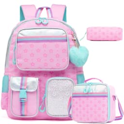Meetbelify Aesthetic Backpack for Girls School Backpack with Lunch Box for Elementary to Teen Girls Cute School Bag Purple