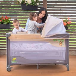 Moby-System Travel Cot Huxley Baby Playpen with Changing Table 2 Levels with Mosquito Net Canopy Foldable 0-36m