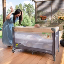 Moby-System Travel Cot Huxley Baby Playpen with Changing Table 2 Levels with Mosquito Net Canopy Foldable 0-36m