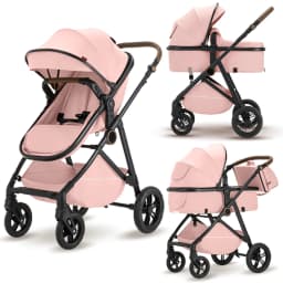 2 in 1 Baby Stroller, High Landscape Infant Stroller Pram Foldable Pushchair with Adjustable Canopy,Mom Bags