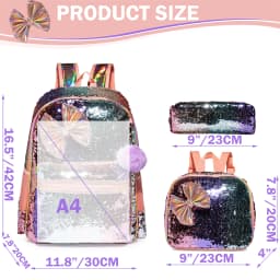Backpack for Girls 16" Backpacks for Girls for School Sequin Backpack with Lunch Box for Elementary Students