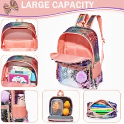 Backpack for Girls 16" Backpacks for Girls for School Sequin Backpack with Lunch Box for Elementary Students