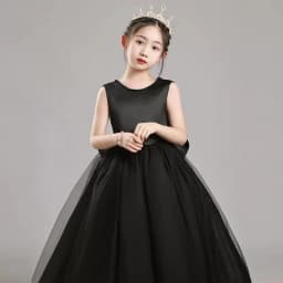 Girls' Premium Princess Dress with Oversized Bow – Full Tulle Flower Girl & Recital Gown for Piano Performances