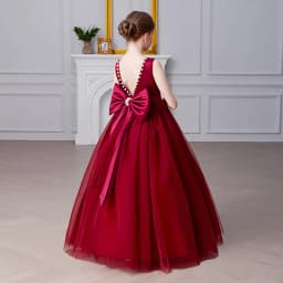 Girls' Premium Princess Dress with Oversized Bow – Full Tulle Flower Girl & Recital Gown for Piano Performances