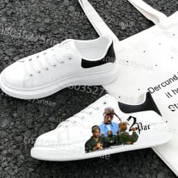 New Tupac Adult Shoes Man Woman Cool 2Pac Print Lightweight Sports Shoes Simple Lace Up White Selection Casual Shoes Gift