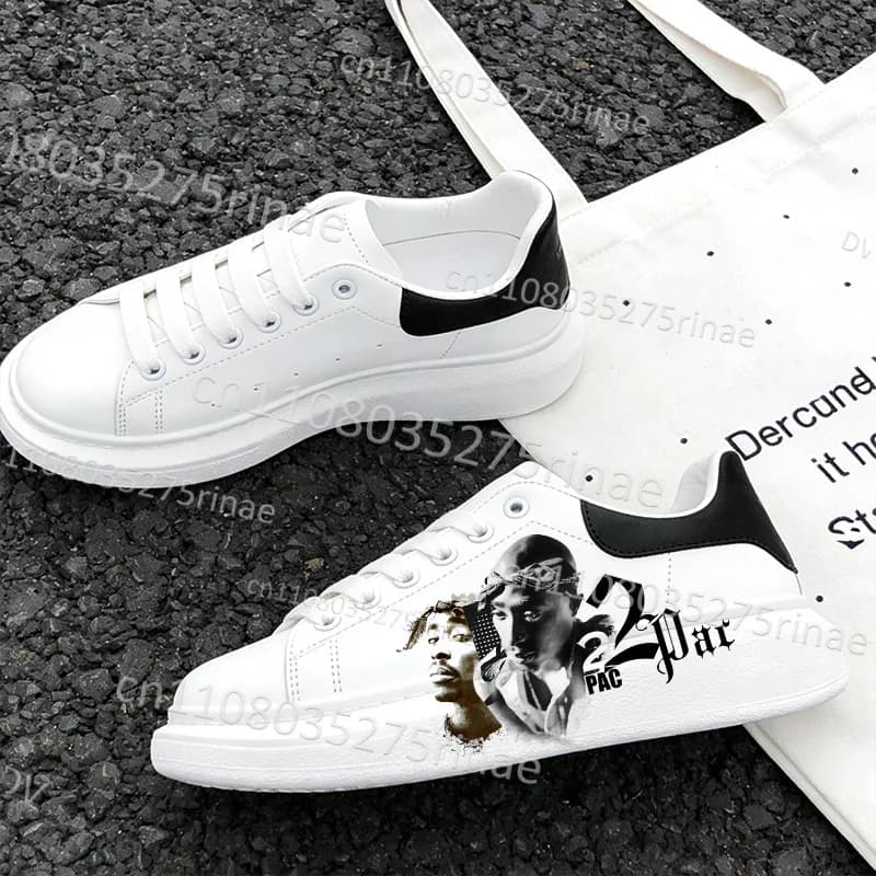 New Tupac Adult Shoes Man Woman Cool 2Pac Print Lightweight Sports Shoes Simple Lace Up White Selection Casual Shoes Gift