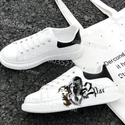 New Tupac Adult Shoes Man Woman Cool 2Pac Print Lightweight Sports Shoes Simple Lace Up White Selection Casual Shoes Gift
