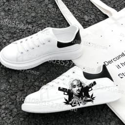 New Tupac Adult Shoes Man Woman Cool 2Pac Print Lightweight Sports Shoes Simple Lace Up White Selection Casual Shoes Gift