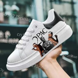 New Tupac Adult Shoes Man Woman Cool 2Pac Print Lightweight Sports Shoes Simple Lace Up White Selection Casual Shoes Gift