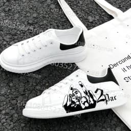 New Tupac Adult Shoes Man Woman Cool 2Pac Print Lightweight Sports Shoes Simple Lace Up White Selection Casual Shoes Gift