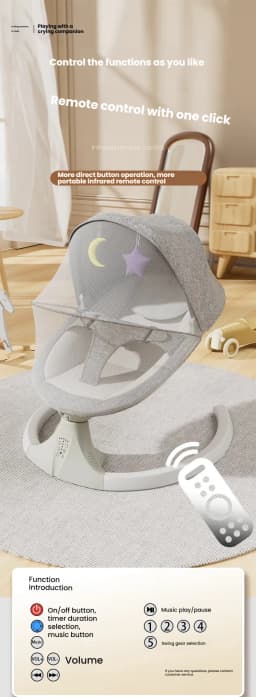 Electric Baby Swing with Five Sway Speeds Bluetooth Music Remote Control and Three Timer Modes Baby Swing for Infants with Breathable Cushion Mosquito Net Baby Rocker Chair for Newborn Nursery Indoor Outdoor Baby Gift