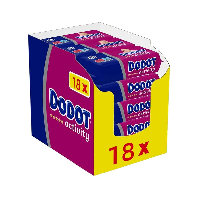 Dodot Baby Activity Wipes 972 Wipes, 18 Packs (18 Duplo Format X 54) – Maximum Protection, Natural Ph Balanced, Extra Soft Texture and Plant-Based Fibers