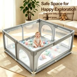 Gray Baby Playpen for Infants & Toddlers, Indoor & Outdoor Kids Activity Center Play Yard, Skin-Friendly Cushioned Play Fence with Soft Breathable Mesh, Anti-Bump Safe Play Pen, Portable Indoor/Outdoor Playpen, The Best Gift for a Baby.