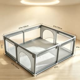 Gray Baby Playpen for Infants & Toddlers, Indoor & Outdoor Kids Activity Center Play Yard, Skin-Friendly Cushioned Play Fence with Soft Breathable Mesh, Anti-Bump Safe Play Pen, Portable Indoor/Outdoor Playpen, The Best Gift for a Baby.