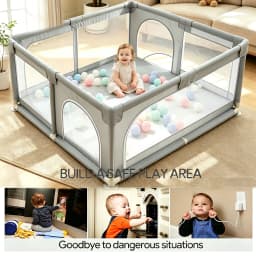 Gray Baby Playpen for Infants & Toddlers, Indoor & Outdoor Kids Activity Center Play Yard, Skin-Friendly Cushioned Play Fence with Soft Breathable Mesh, Anti-Bump Safe Play Pen, Portable Indoor/Outdoor Playpen, The Best Gift for a Baby.