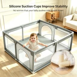 Gray Baby Playpen for Infants & Toddlers, Indoor & Outdoor Kids Activity Center Play Yard, Skin-Friendly Cushioned Play Fence with Soft Breathable Mesh, Anti-Bump Safe Play Pen, Portable Indoor/Outdoor Playpen, The Best Gift for a Baby.