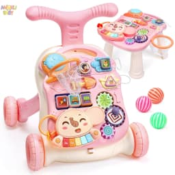 3 in 1 Baby Walker with Music Panel Adjustable Height Push Walker for Babies Multifunctional Children's Walker for Infants 6-36 Months Cute Elephant Baby Push Toy with Non-Slip Handle & Weighted Water Tank Design