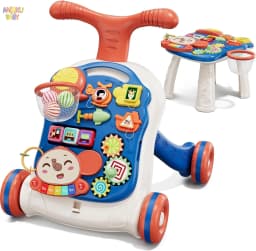3 in 1 Baby Walker with Music Panel Adjustable Height Push Walker for Babies Multifunctional Children's Walker for Infants 6-36 Months Cute Elephant Baby Push Toy with Non-Slip Handle & Weighted Water Tank Design