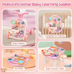 3 in 1 Baby Walker with Music Panel Adjustable Height Push Walker for Babies Multifunctional Children's Walker for Infants 6-36 Months Cute Elephant Baby Push Toy with Non-Slip Handle & Weighted Water Tank Design