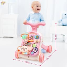 3 in 1 Baby Walker with Music Panel Adjustable Height Push Walker for Babies Multifunctional Children's Walker for Infants 6-36 Months Cute Elephant Baby Push Toy with Non-Slip Handle & Weighted Water Tank Design