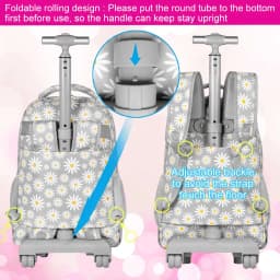 3Pcs Gray Daisy Wheeled Backpack Set Trolley School Bag with Lunch Box Pencil Case