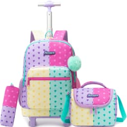 Rolling Backpack for Girls,Backpack with Wheels for Kids 8–12,Lightweight Wheeled School Backpack with Lunch Box,Cute Bookbag fo