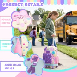 Rolling Backpack for Girls,Backpack with Wheels for Kids 8–12,Lightweight Wheeled School Backpack with Lunch Box,Cute Bookbag fo