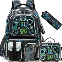 Boys Backpack Set with Lunch Box, School Travel Bookbag for Preschool & Elementary Kids Ages 8-10