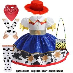 Kids Girls Cosplay Costume for Western Cowgirl Dress for Halloween Birthday Theme Party Outfit Cowboy Hat Scarf Sets