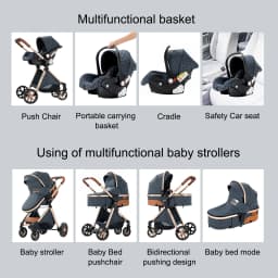 High Landscape Baby Stroller 3 in 1 Travel System with Infant Car Seat Reversible Newborn Pram Foldable Pushchair Bassinet for 0 to 36 Months One Hand Fold Adjustable Backrest Five Point Harness Large Storage Basket