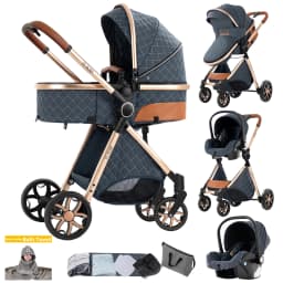 High Landscape Baby Stroller 3 in 1 Travel System with Infant Car Seat Reversible Newborn Pram Foldable Pushchair Bassinet for 0 to 36 Months One Hand Fold Adjustable Backrest Five Point Harness Large Storage Basket