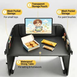 Foldable Car Table For Kids PU Leather Rear Seat Laptop Desk Ipad Table Non Slip Legs Kids Travel Dining Trays Accessories