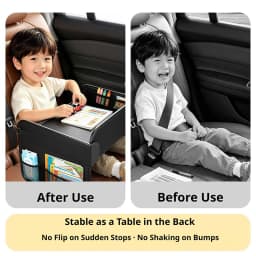 Foldable Car Table For Kids PU Leather Rear Seat Laptop Desk Ipad Table Non Slip Legs Kids Travel Dining Trays Accessories