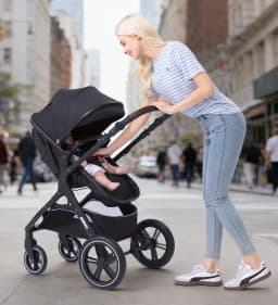3 In 1 Premium Baby Stroller Set, Soft Sweat-Proof Ventilated Seat Mat, One Step Fast Fold Space Saving Construction, Extra Large Under-Seat Storage Basket, Heavy Duty Shock Absorbing Wheels, High View Infant Pushchair