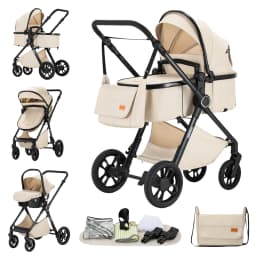 Travel‑Friendly 3‑in‑1 Elevated‑View Newborn Stroller Buggy, Complete with Infant Car Seat, Durable Light Aerospace‑Grade Aluminum Frame, Air‑Flow Mesh Seat for Hot Summer Weather, One‑Step Convenient Folding, Space‑Efficient Baby Trolley