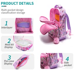 3PCS Kids Travel Bag, Luggage Bag, Bookbag, With Lunch Box And Pen Bag, Cute Cartoon Pink Unicorn Sequin, Nighttime Reflective