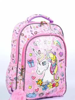 3PCS Kids Travel Bag, Luggage Bag, Bookbag, With Lunch Box And Pen Bag, Cute Cartoon Pink Unicorn Sequin, Nighttime Reflective