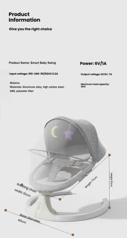 Electric Baby Swing and Smart Bouncer with Bluetooth Music, Automatic 5 Speed Motion Soothing Infant Rocker, Bionic Ergonomic Newborn Cradle Chair Seat with Adjustable Mosquito Net Shade Canopy and Hanging Plush Toys