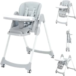 Baby chair, high‑low 2‑way design with a 3‑position table, one‑touch folding, 5‑point safety harness, height adjustment, easy to move—suitable for ages 6 months to 5 years; also makes a thoughtful gift for new parents.