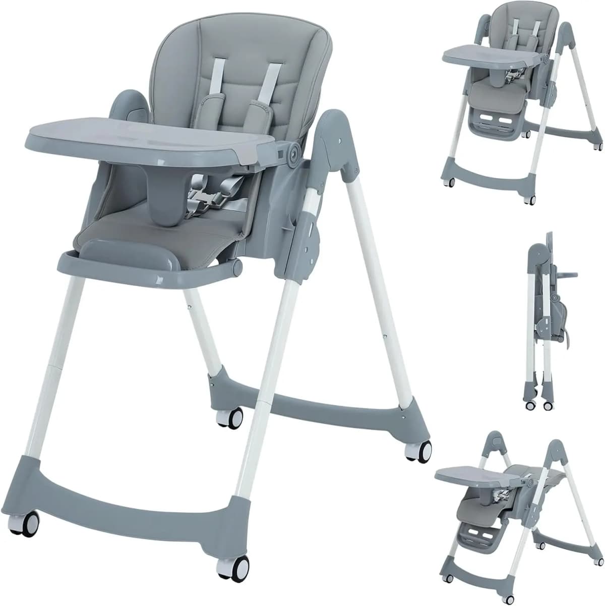 Baby chair, high‑low 2‑way design with a 3‑position table, one‑touch folding, 5‑point safety harness, height adjustment, easy to move—suitable for ages 6 months to 5 years; also makes a thoughtful gift for new parents.