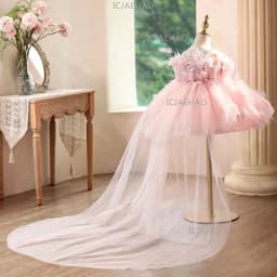 2026 Children Pink Floral Princess Gown Girls Tutu Sleeveless New Birthday First Party Gown Kids Piano Host Performance Costume