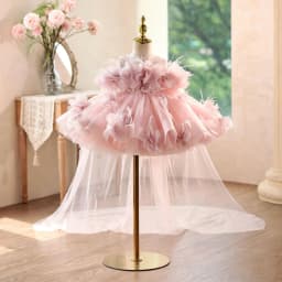2026 Children Pink Floral Princess Gown Girls Tutu Sleeveless New Birthday First Party Gown Kids Piano Host Performance Costume