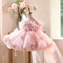 2026 Children Pink Floral Princess Gown Girls Tutu Sleeveless New Birthday First Party Gown Kids Piano Host Performance Costume