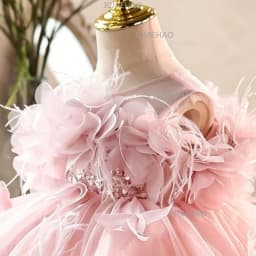 2026 Children Pink Floral Princess Gown Girls Tutu Sleeveless New Birthday First Party Gown Kids Piano Host Performance Costume