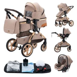 Top Grade All-in-one 3 IN 1 Portable Foldable Baby Travel Carriage Complete Set Containing EU Standard Approved Infant Safety Seat, Multifunctional Combination Design For All Daily Baby Travel Needs With Free Shipping
