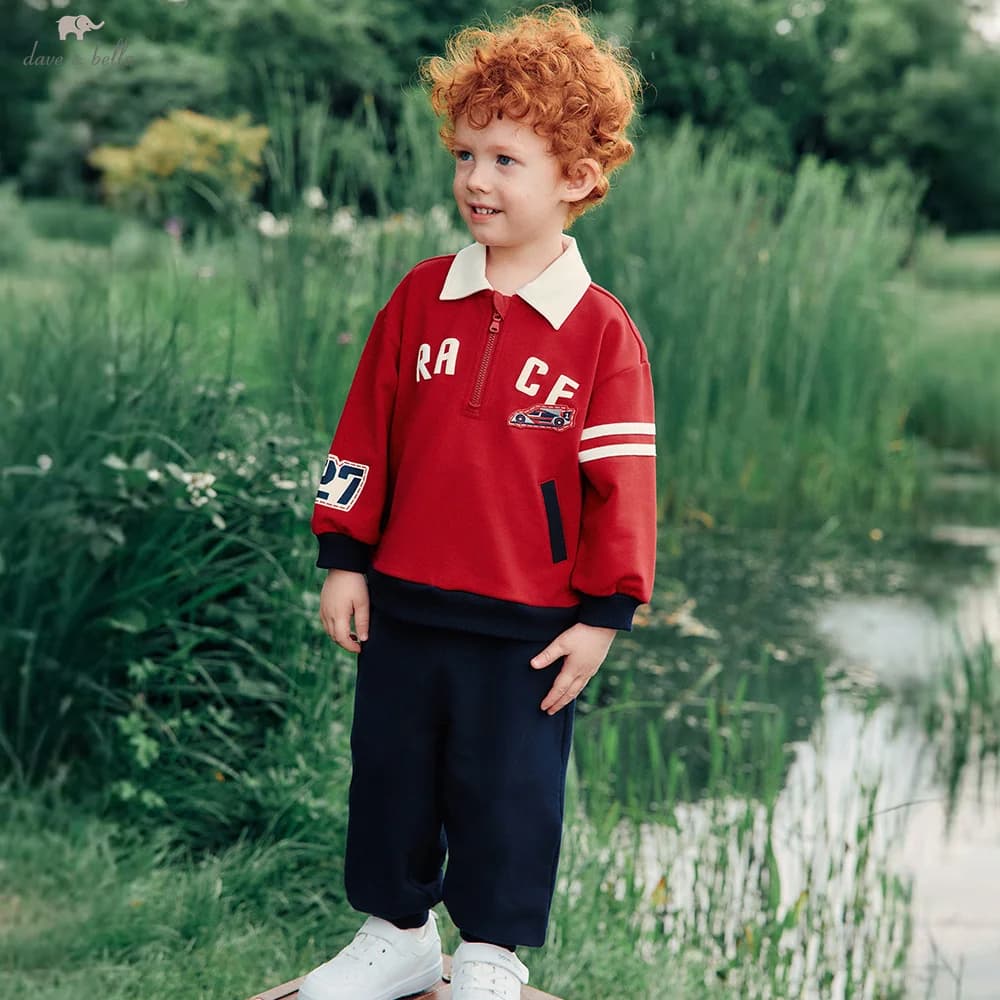 Dave Bella Set Children Top Pant Two Piece Suit Boy Autumn Fashion Spring Pullover Long Sleeve Sports Trousers Elastic DB3263093