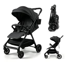 2 in 1 Foldable Stroller Compact Carbon Steel Frame 2 in 1 Baby Pushchair Lightweight Baby Stroller with Adjustable Footrest Breathable Canopy Rear Brakes and Compact Fold for Car Trunks Public Transport Daily Errands and Holidays