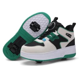 Kids Roller Skate Shoes 4 Wheels Rotary Buckle Mid Top Deformation Sneakers Outdoor Skating Shoes For Boys Girls Size 31-42