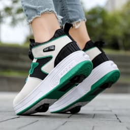 Kids Roller Skate Shoes 4 Wheels Rotary Buckle Mid Top Deformation Sneakers Outdoor Skating Shoes For Boys Girls Size 31-42
