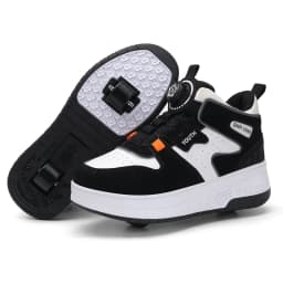 Kids Roller Skate Shoes 4 Wheels Rotary Buckle Mid Top Deformation Sneakers Outdoor Skating Shoes For Boys Girls Size 31-42